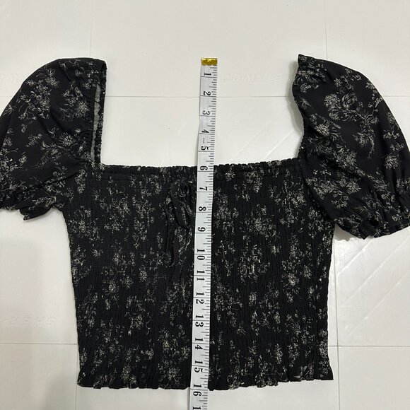 Wilfred Smocked Puff Sleeve Blouse - Black/Bone - Size Small - Picture 8 of 10